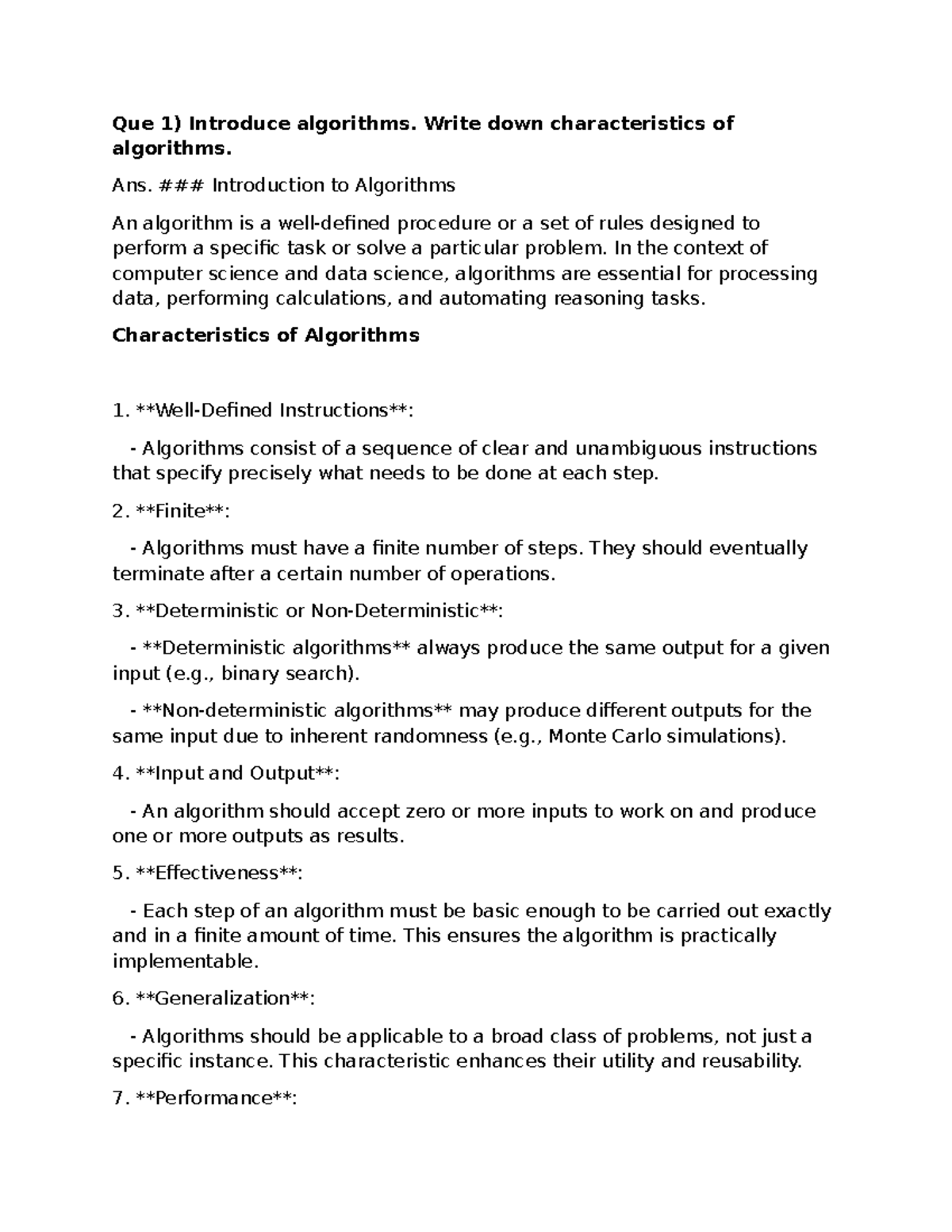 Machine Learning for Data Science. - Que 1) Introduce algorithms. Write ...