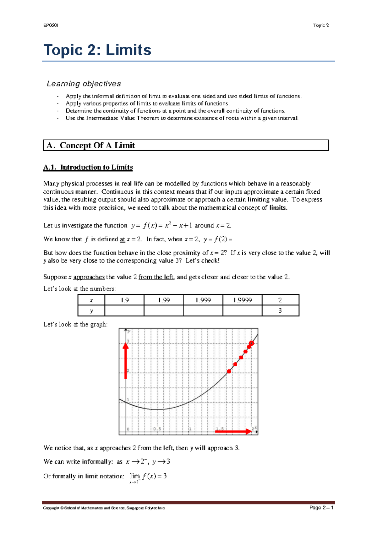 EP0601 Topic 2: Lecture Notes on Limits and Continuity - Studocu