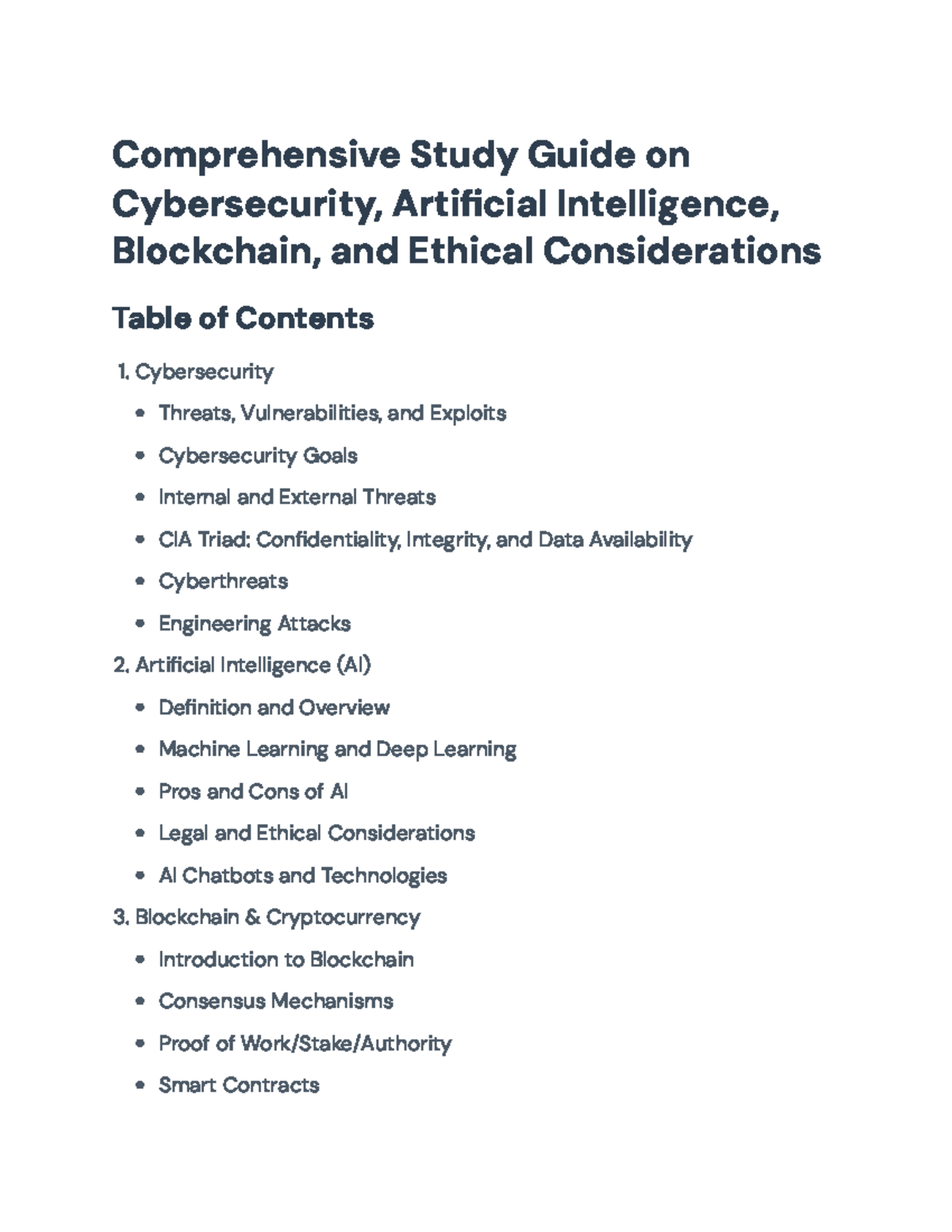 Comprehensive Study Guide: Cybersecurity, AI, Blockchain & Ethics ...