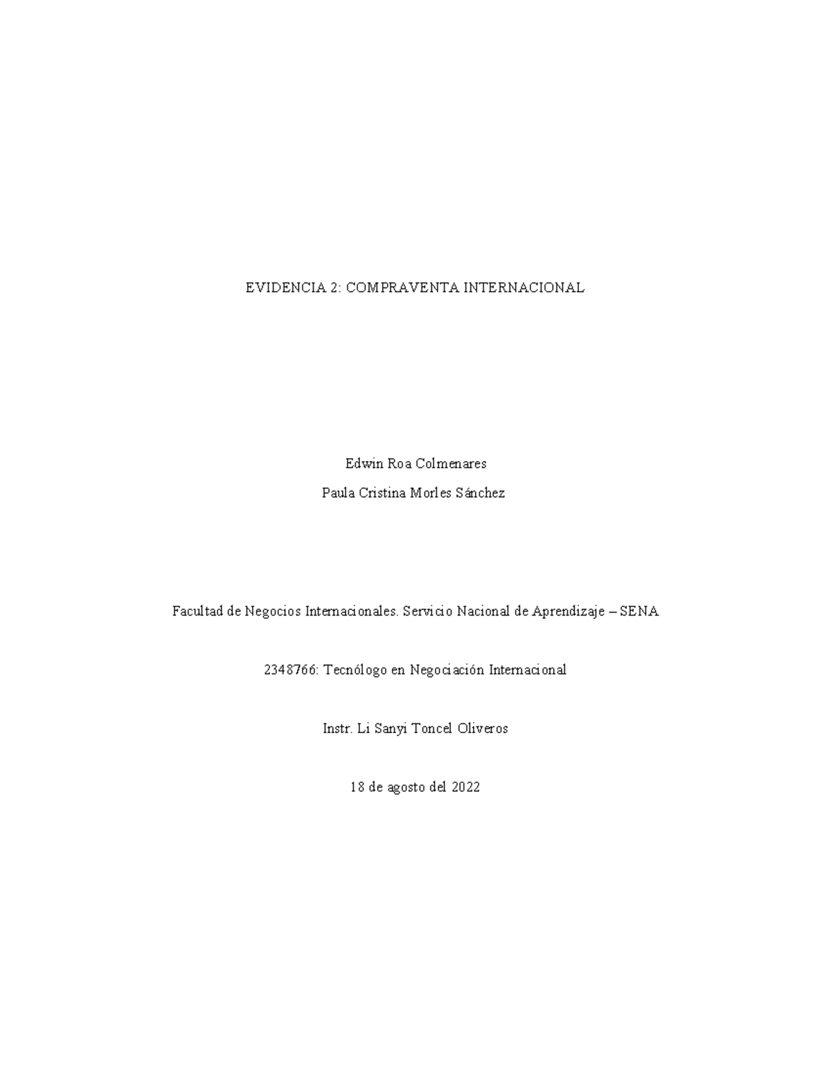 Evidencia 2 Compraventa Internacional - EVIDENCIA 2: COMPRAVENTA ...