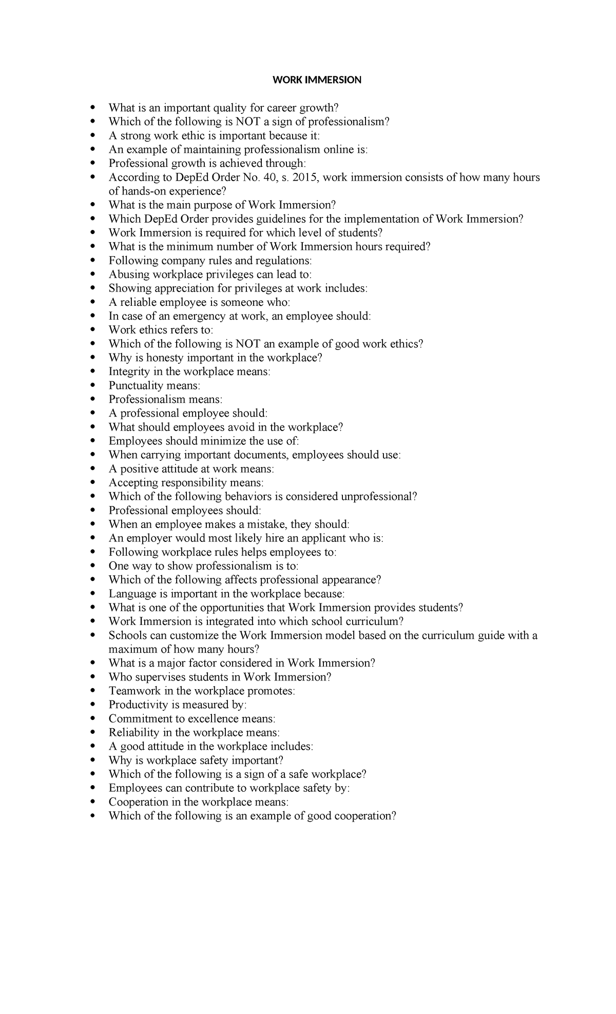 WORK IMMERSION: Key Qualities for Career Growth and Professionalism ...