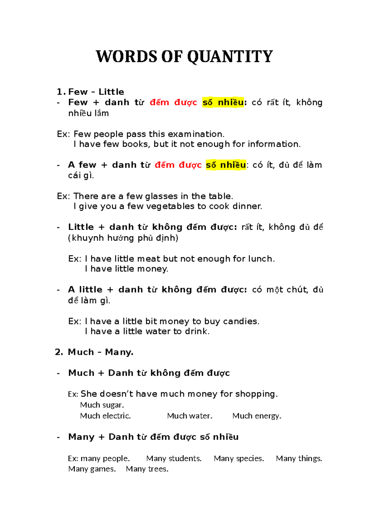 Words of Quantity - English Grammar Course Notes - Studocu