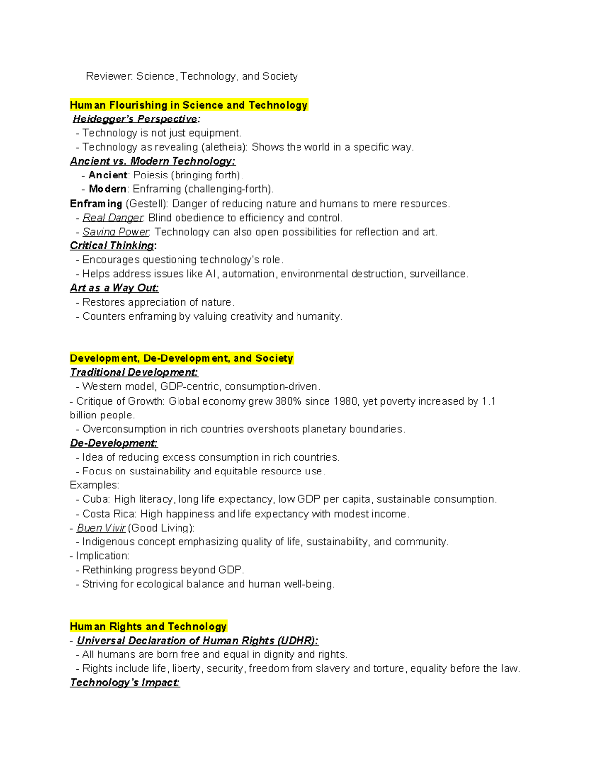 STS 101: Human Flourishing in Science & Technology - Study Notes - Studocu