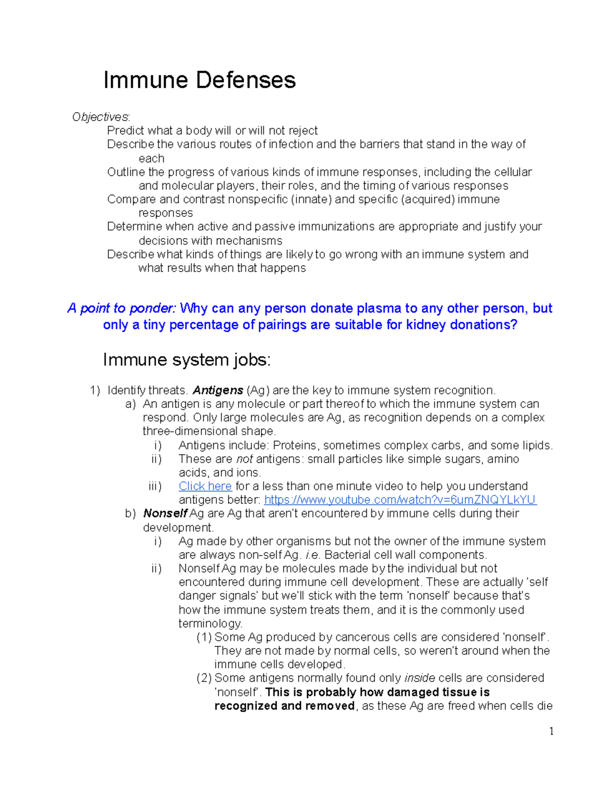 Final Exam Notes on Immune Defense - BIO 101 - Studocu