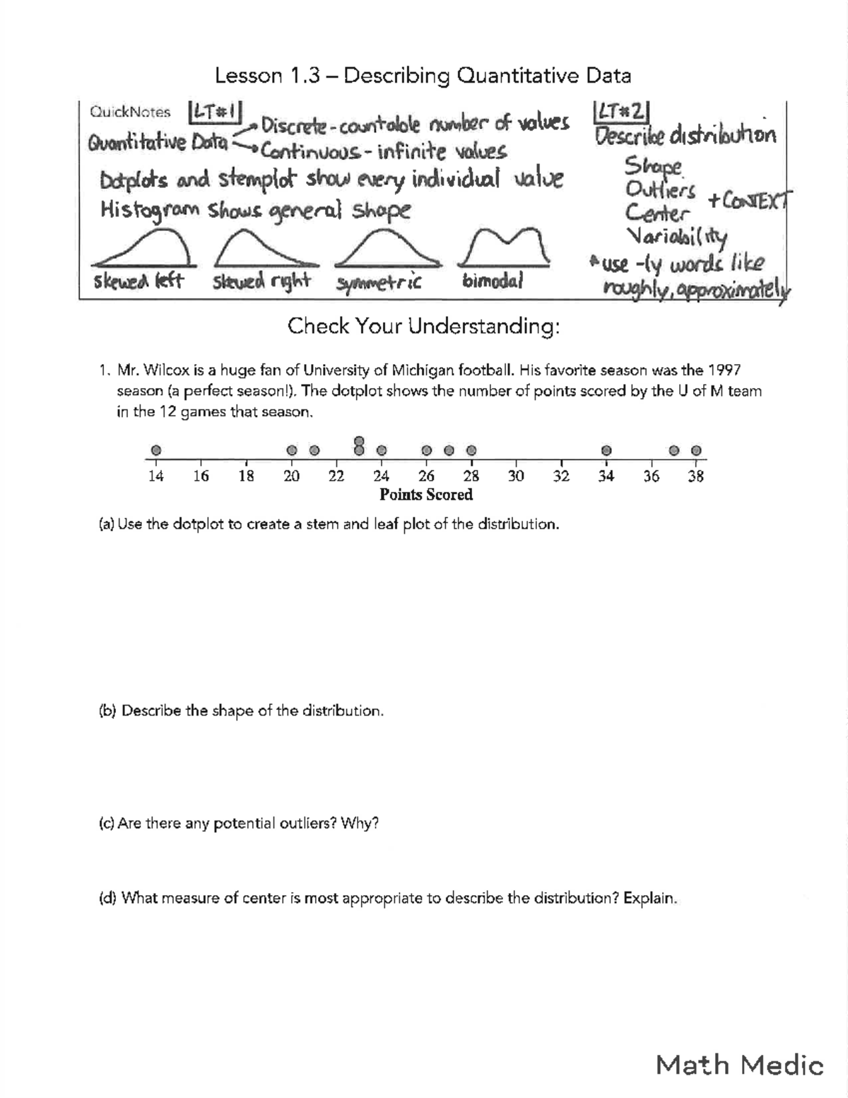 Lesson 1.3 & 1.4: Quantitative Data & Variability QuickNotes AP STAT ...
