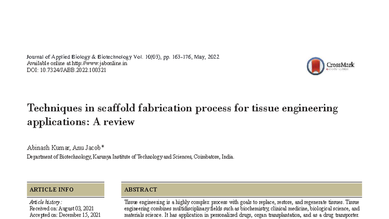 Techniques in Scaffold Fabrication for Tissue Engineering Applications ...