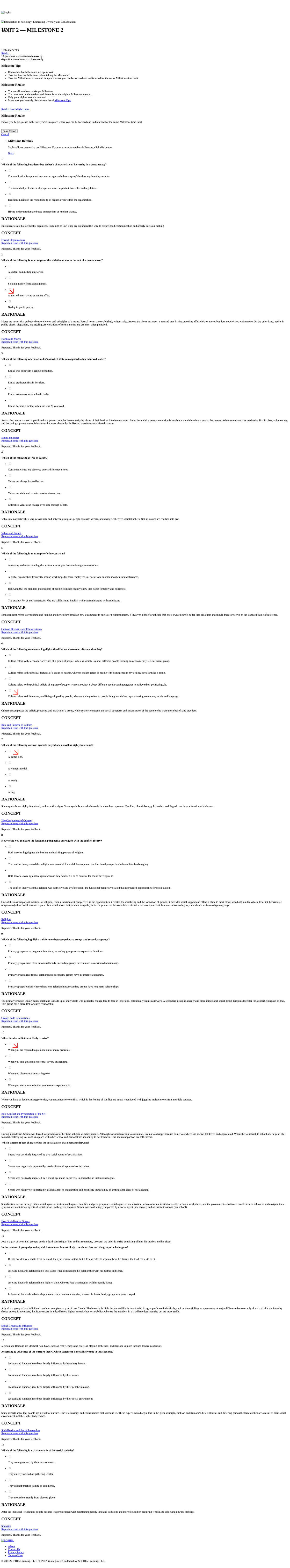 Sociology 101 - Unit 2 Milestone Tips and Key Concepts Summary - Studocu