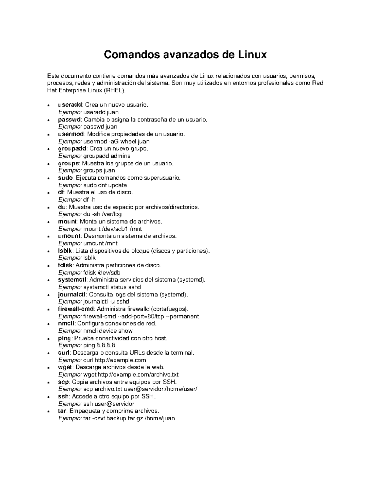 Comandos Avanzados de Linux para RHEL: Guía Práctica - Studocu