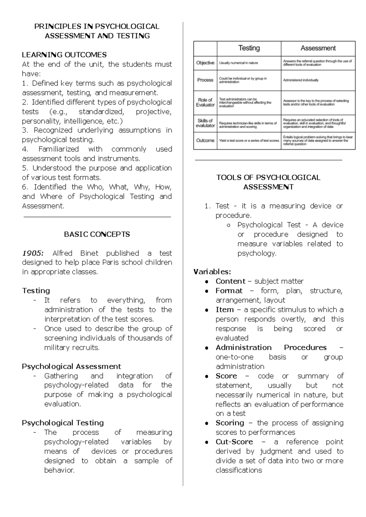PSY 1905: Principles of Psychological Assessment & Testing Outcomes ...