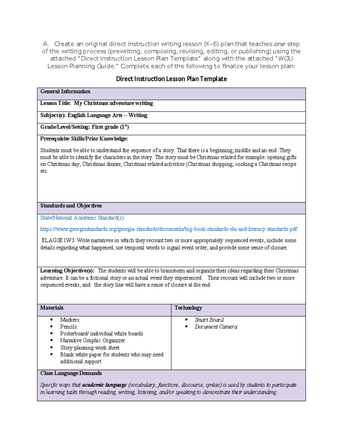 LSM3 — Lesson Plan: Direct Instruction Writing for 1st Grade ELA - Studocu
