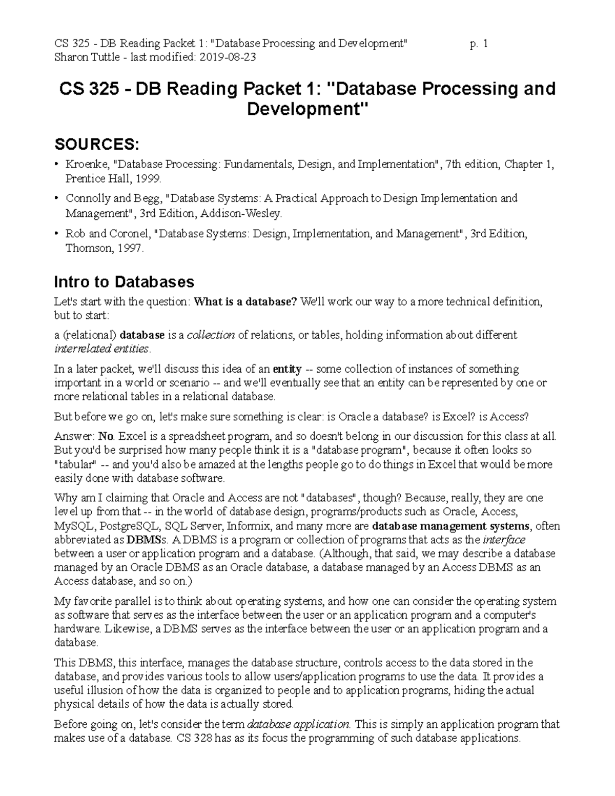 CS 325 Final Exam Notes: Database Processing & Development Concepts ...