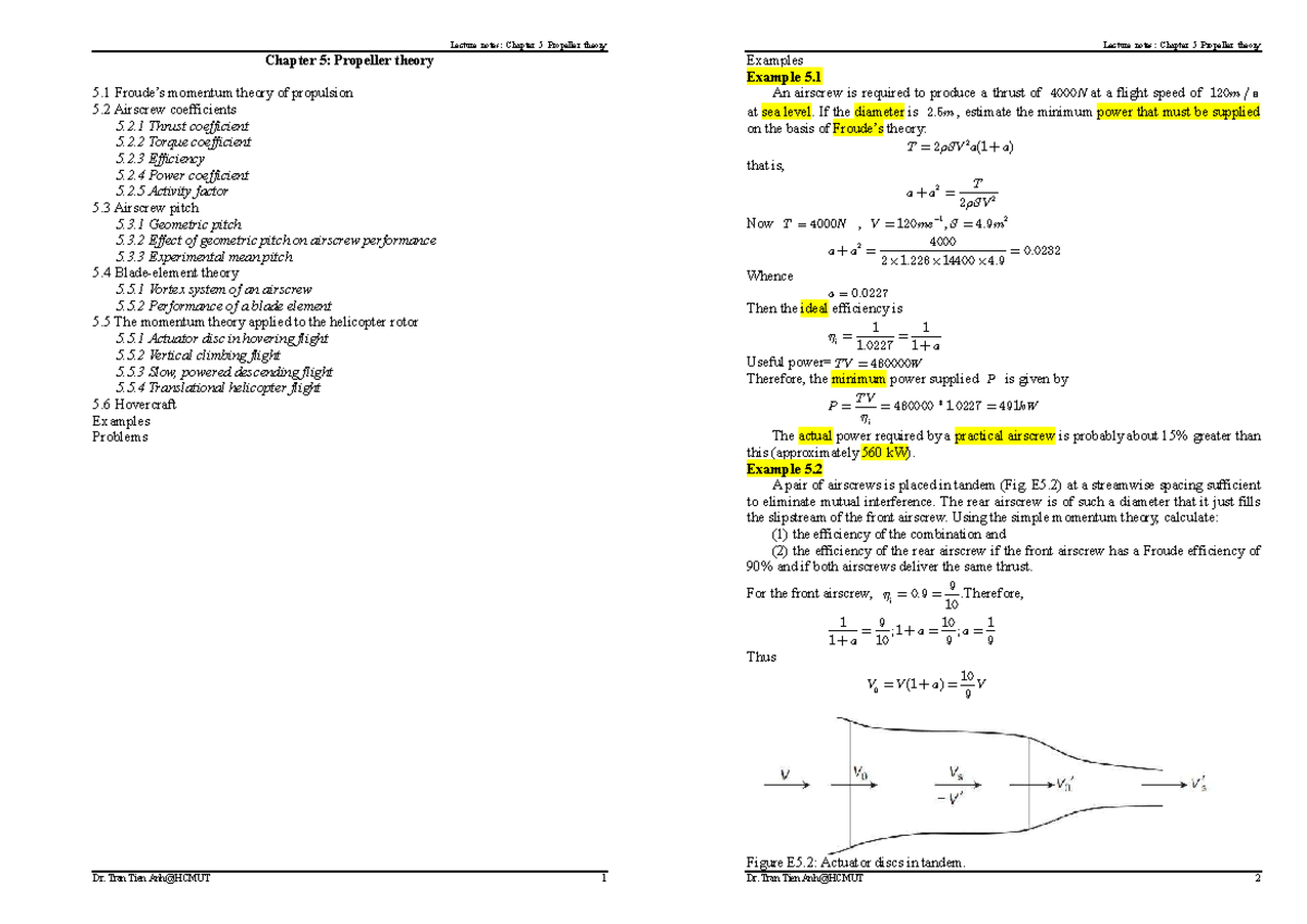 Lecture Notes: 5 Propeller Theory Examples and Calculations - Studocu