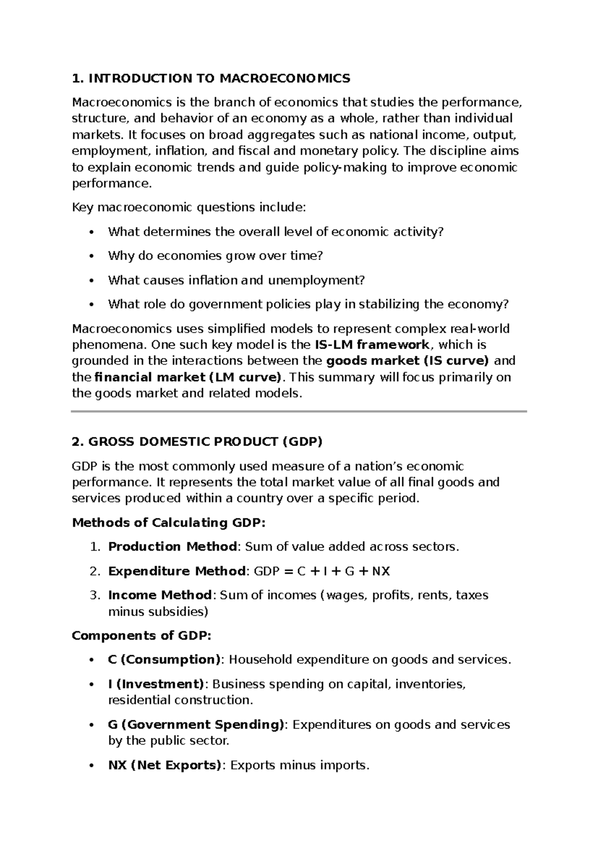 Macroeconomics (ECO101) Test 1 Summary: Key Concepts & Models - Studocu