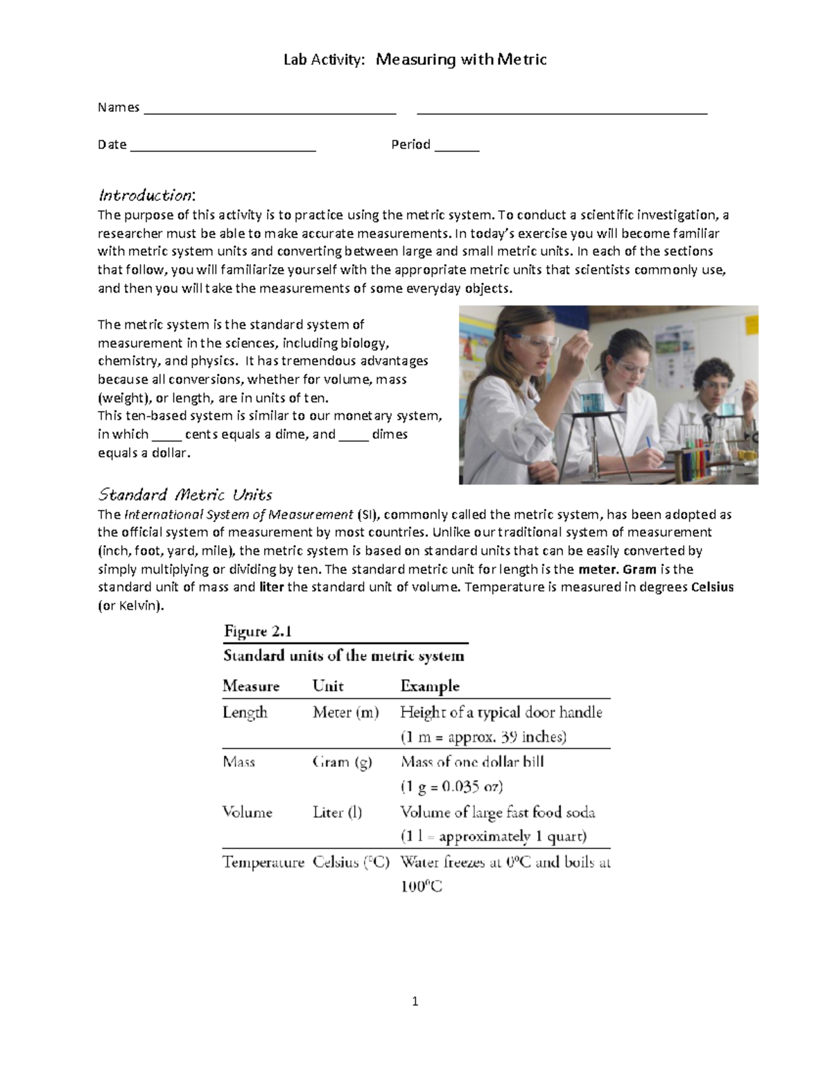 Lab Activity: Metric Measurement Techniques and Conversions - Studocu