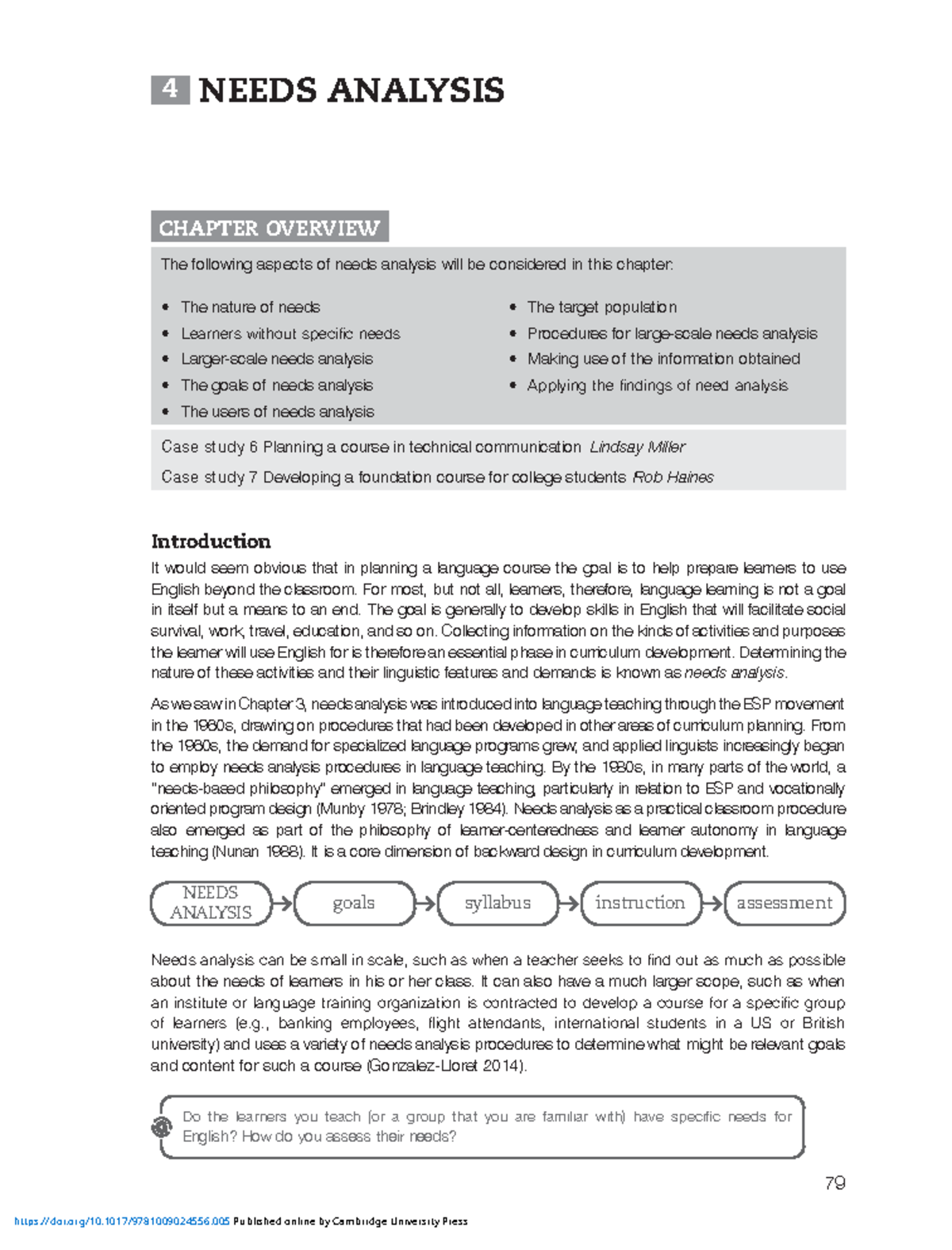 WEEK 3 Needs Analysis - Curriculum development - 79 4 NEEDS ANALYSIS ...