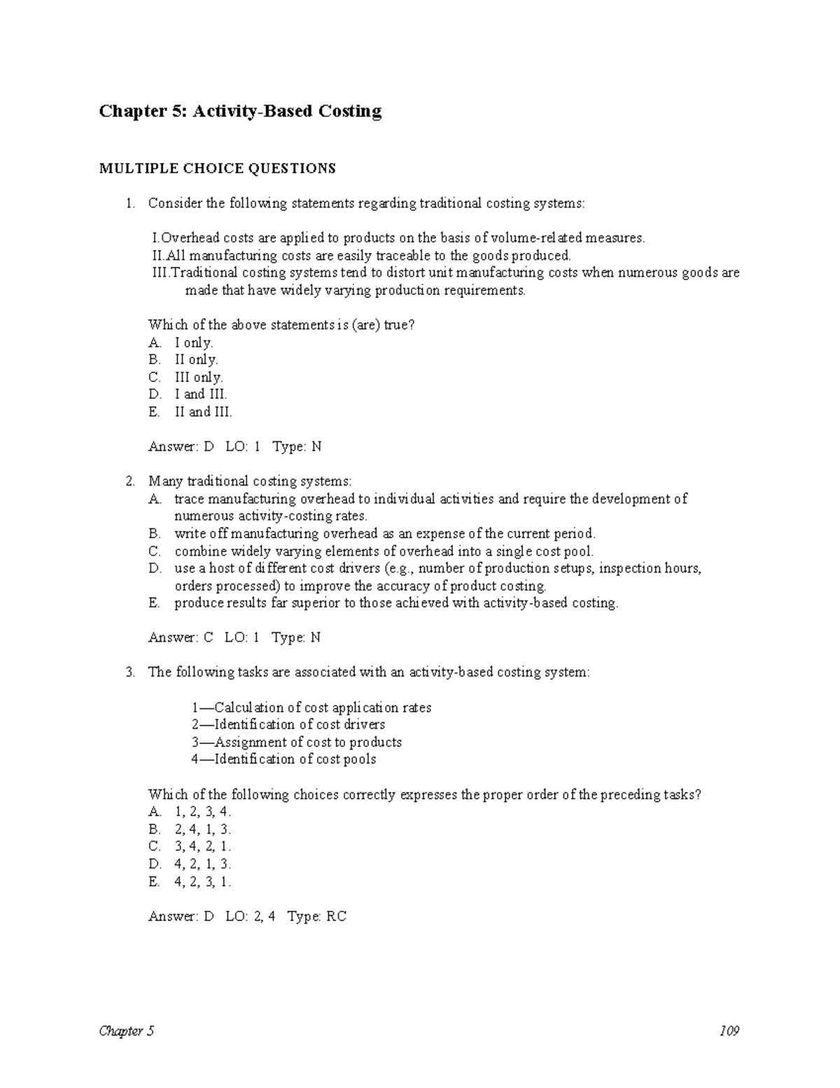 Activity-Based Costing MCQs - ACCA107 STRATEGIC COST MANAGEMENT - Studocu