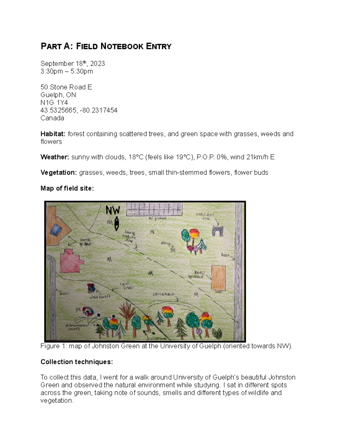 Field Notebook Entry - Tutorial 1 Assignment: Observations ...