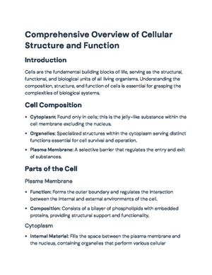 Comprehensive Overview of Human Cell Structure and Function - CH 101 ...