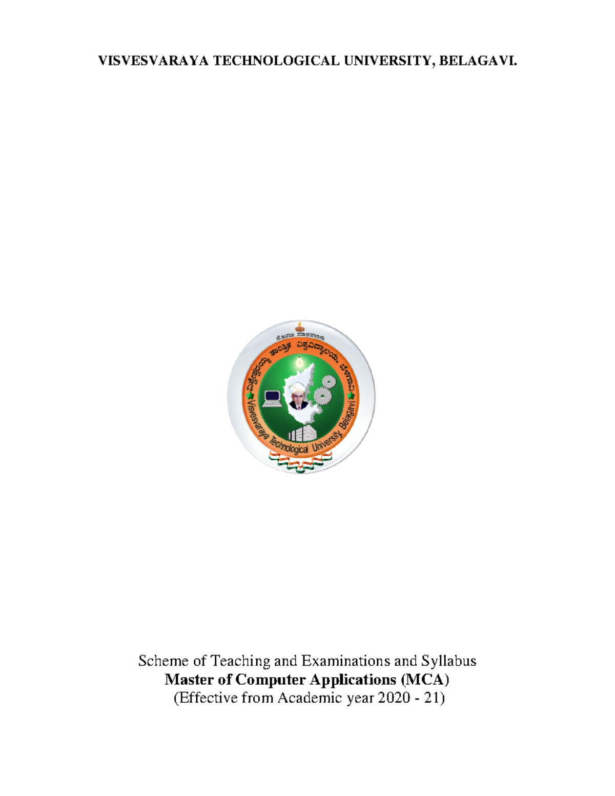 Mca - VISVESVARAYA TECHNOLOGICAL UNIVERSITY, BELAGAVI. Scheme of ...