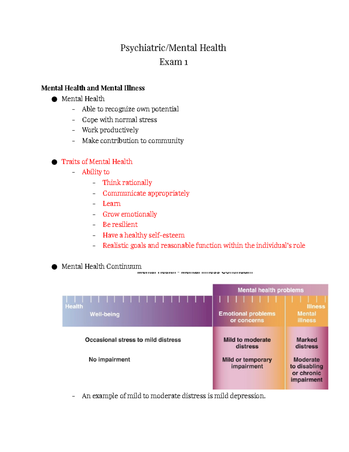 Psych 101: Exam 1 Study Guide on Mental Health and Illness - Studocu