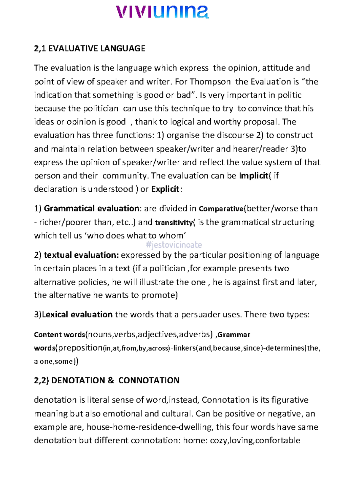 UNIT 2: Evaluative Language Summary and Analysis - Studocu
