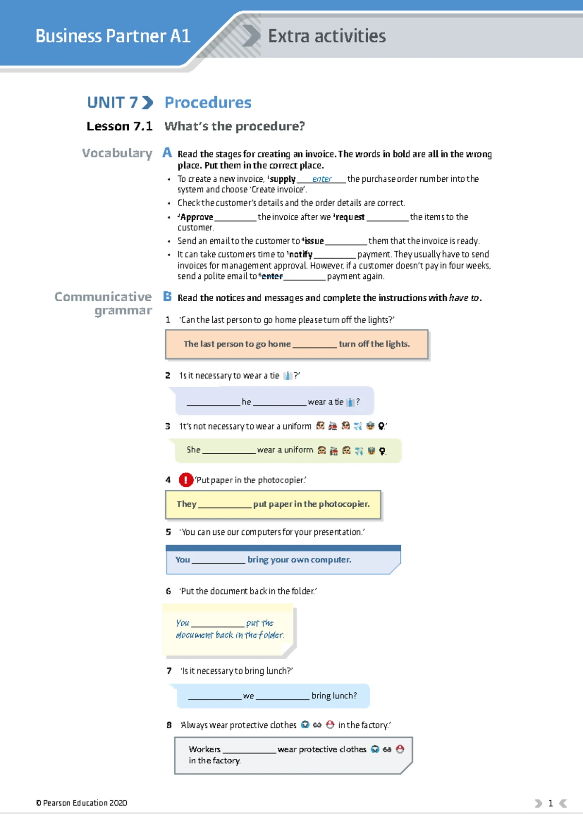Business Partner A1 Extra Activities Unit 4 - Problems and solutions ...