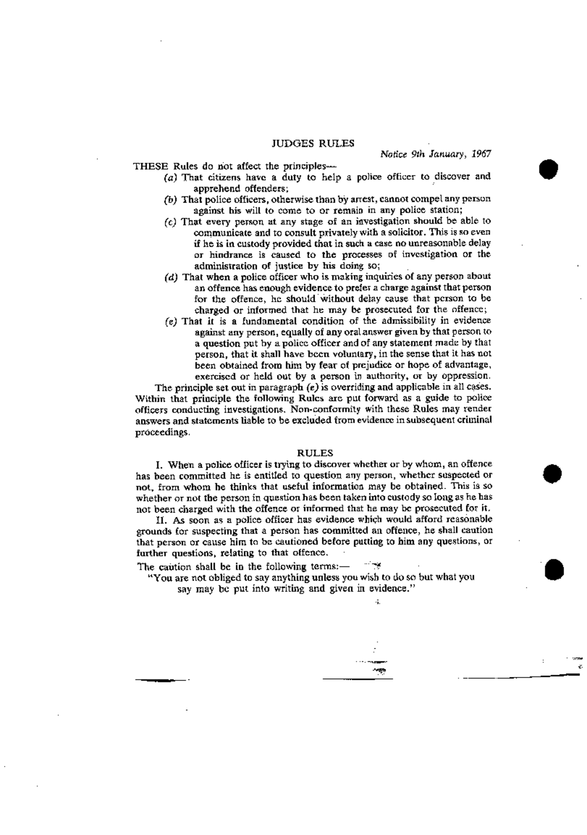 Judges Rules 1967: Guidelines for Police Investigations and Cautions ...