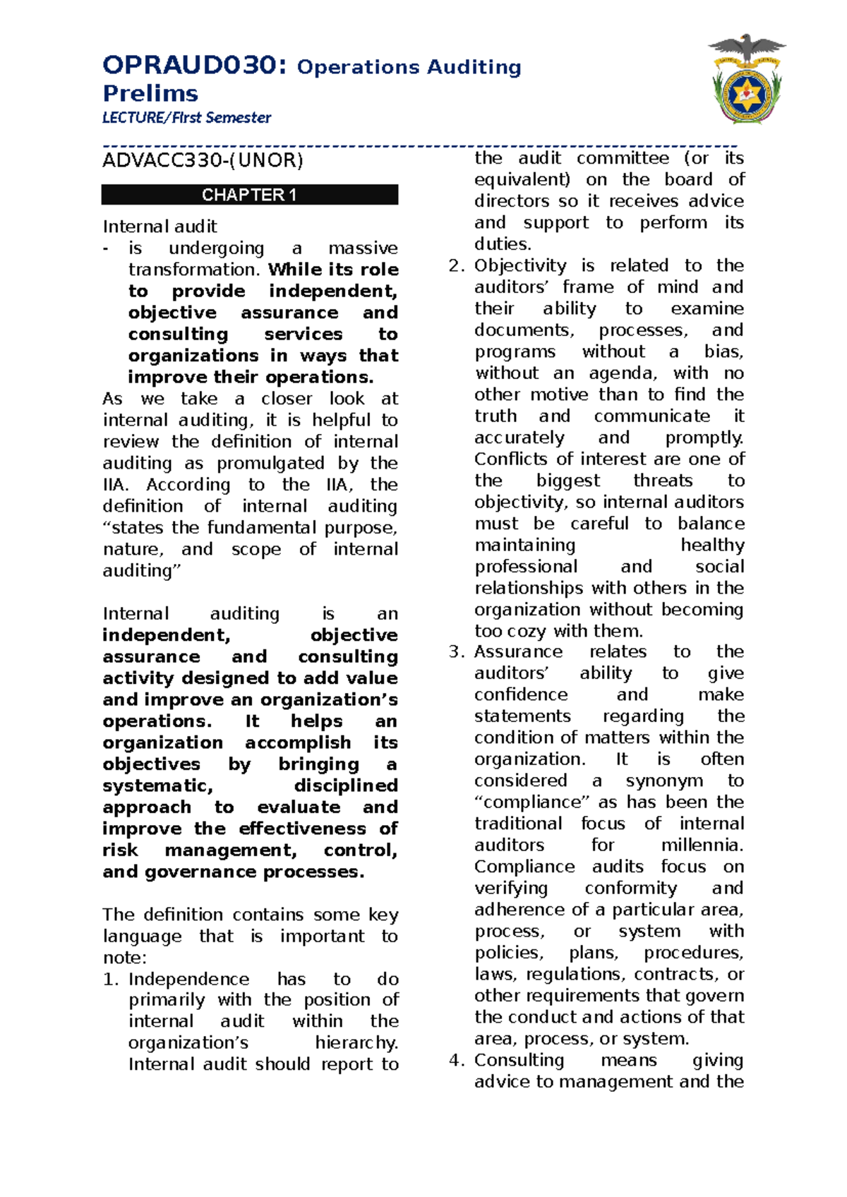 ADVACC330 - Chapter 1: Overview of Operational Auditing Techniques ...