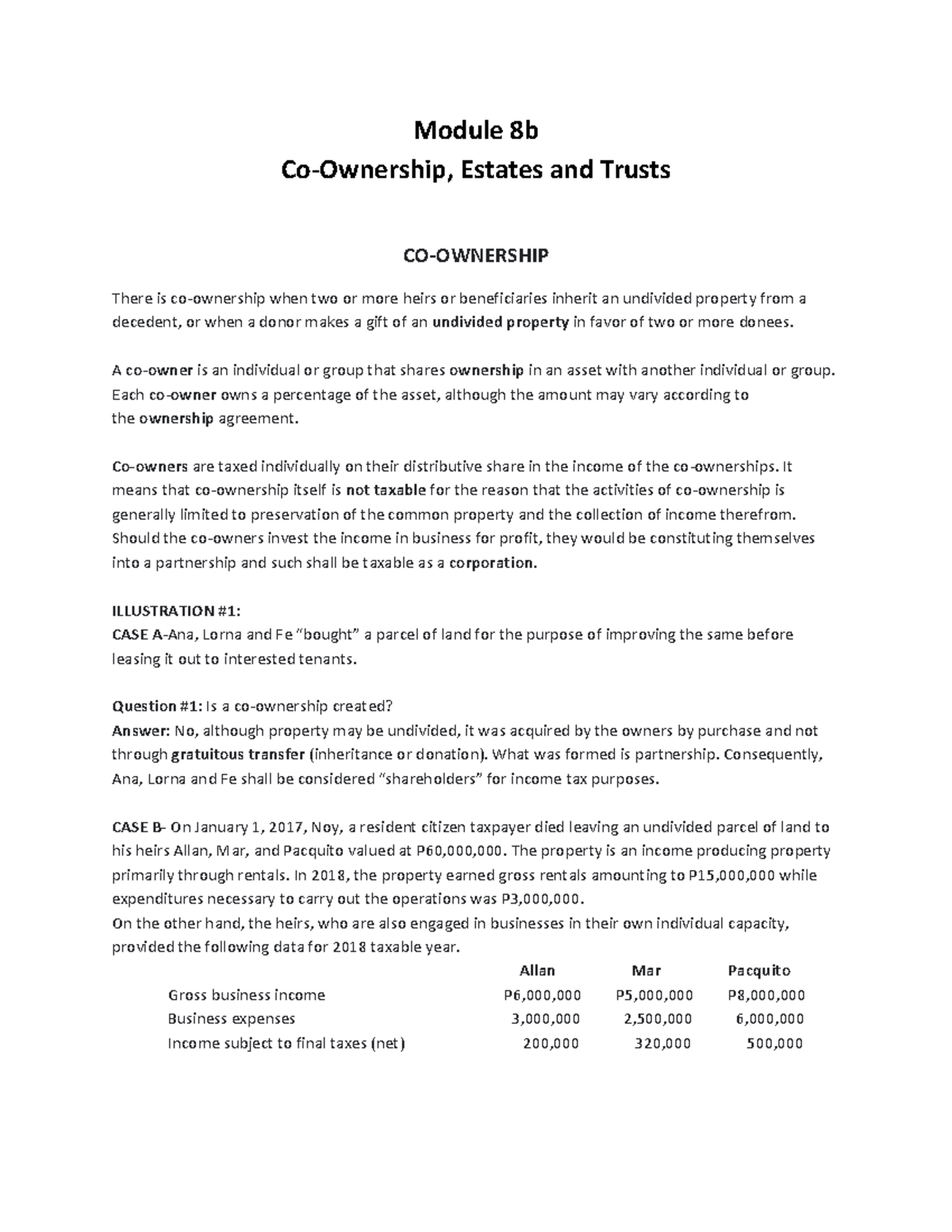 Module 8b Co Ownership Estates and Trusts - Module 8b Co-Ownership ...