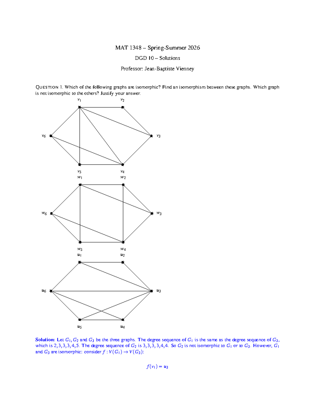 MAT 1348 DGD 10 Solutions: Graph Isomorphism & Properties - Studocu