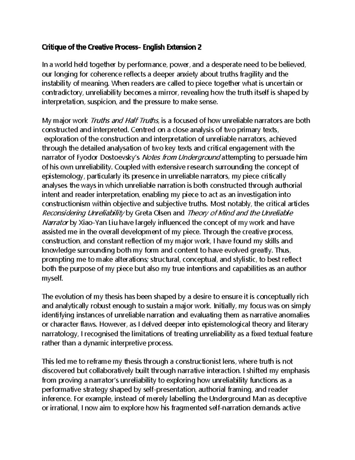 Critique of the Creative Process in Fictocritical Work: ENG 2 - Studocu