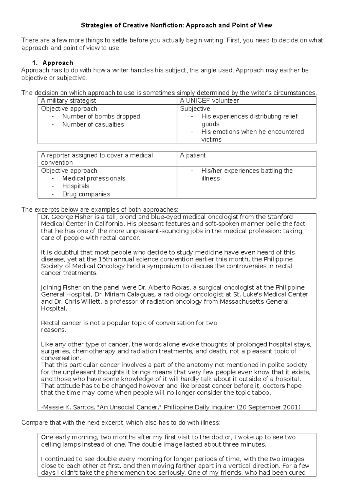 Strategies of Creative Nonfiction - Approach and POV - Strategies of ...