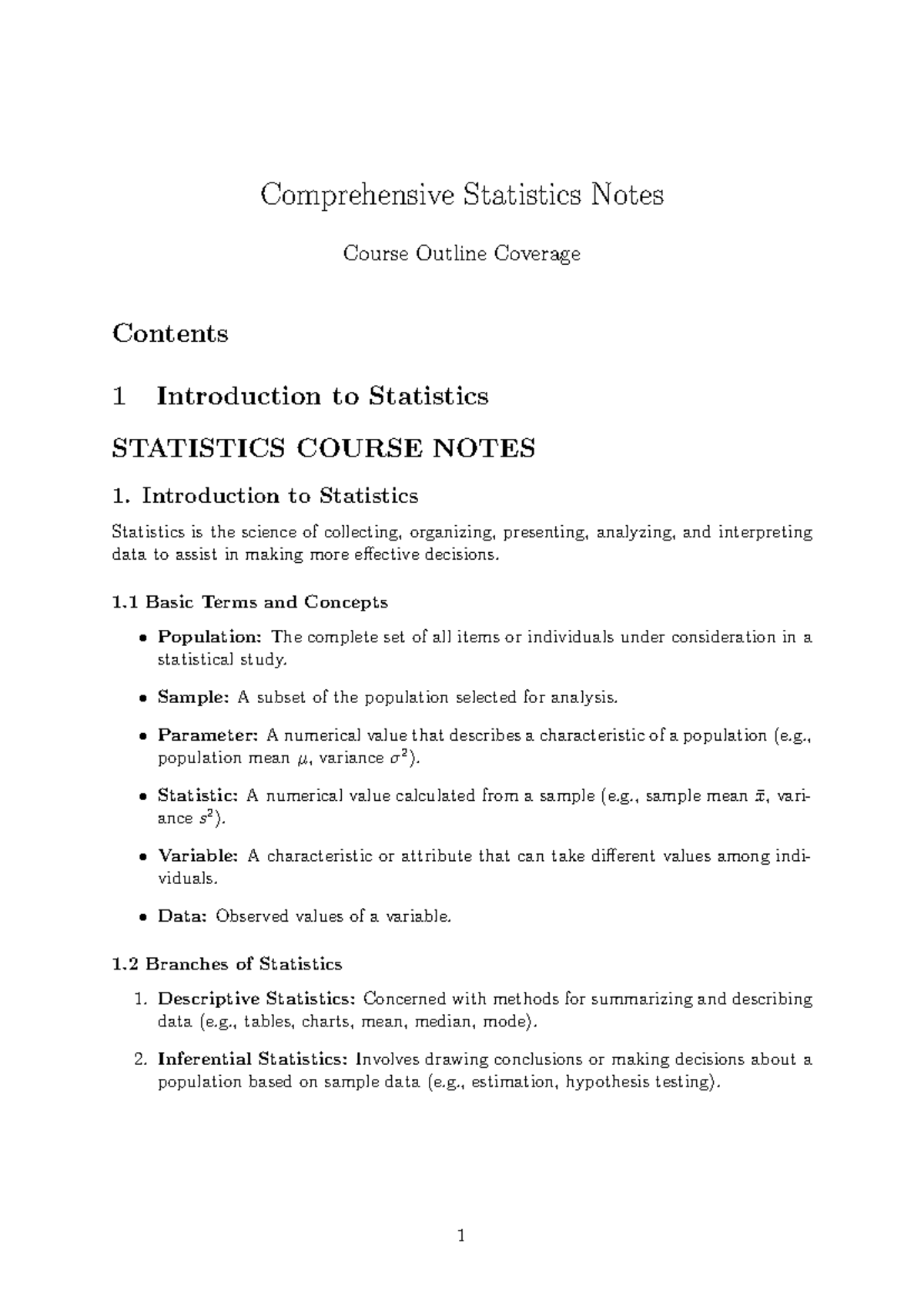 Comprehensive Statistics Course Notes: Basic Concepts and Methods - Studocu