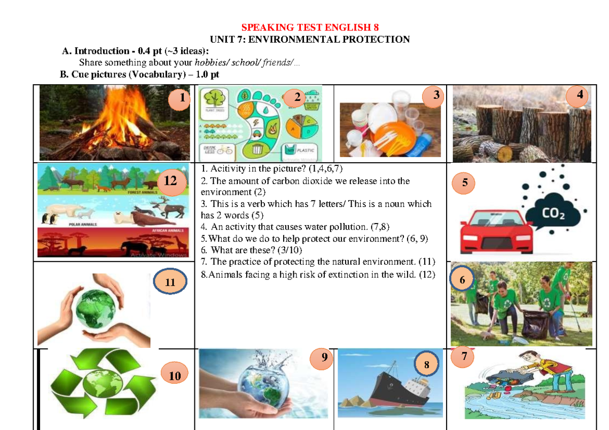 Speaking Test English 8: Environmental Protection & Natural Disasters ...