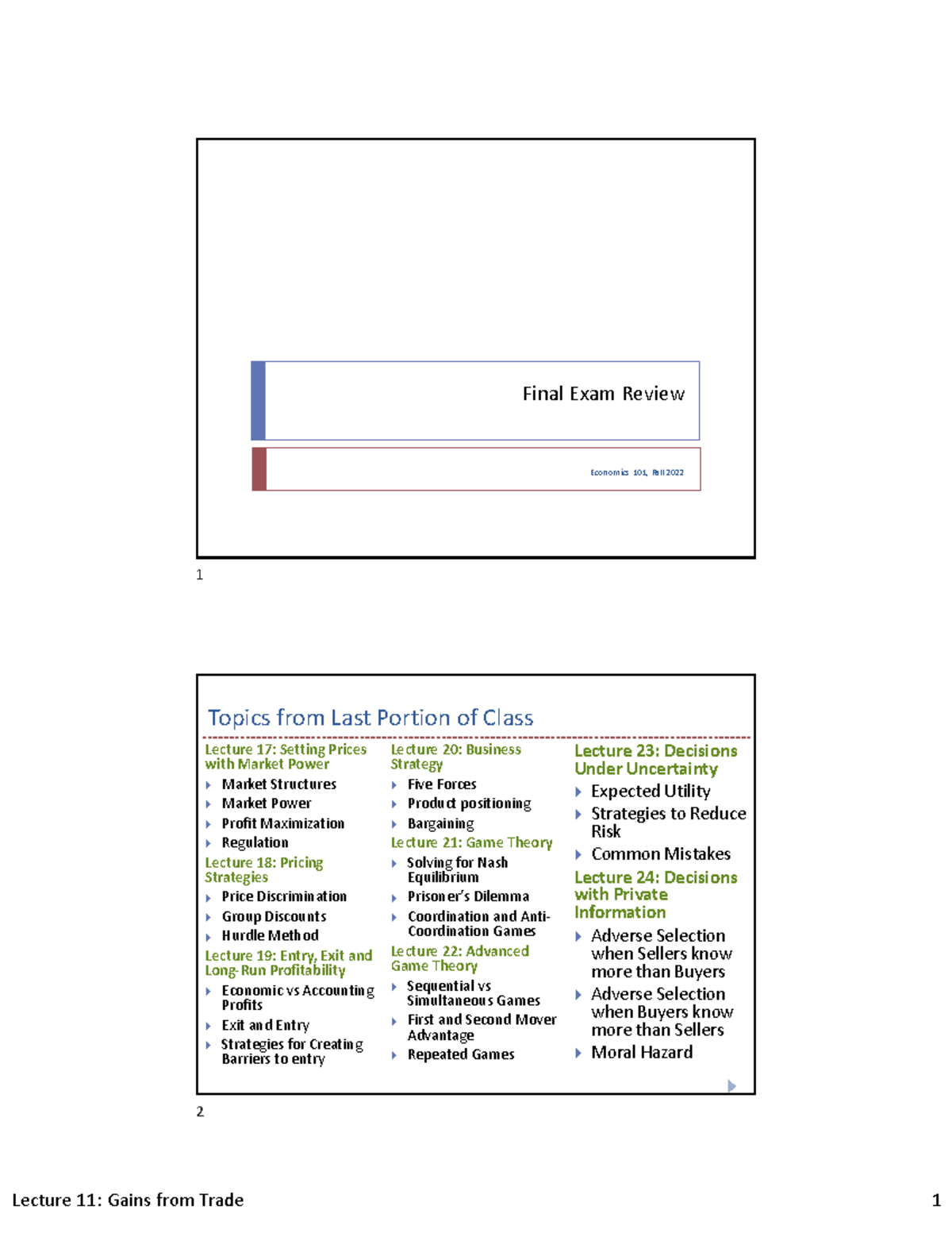 Final Exam Review for Econ 101: Market Structures & Game Theory - Studocu
