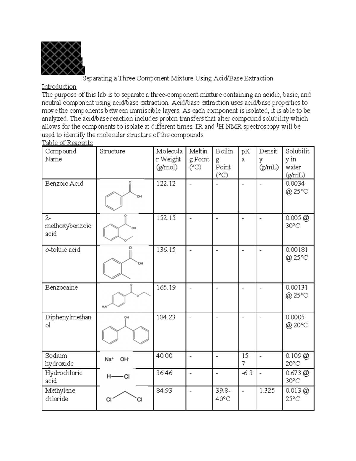 Acid-Base Extraction Prelab: Separating Three Component Mixtures - Studocu