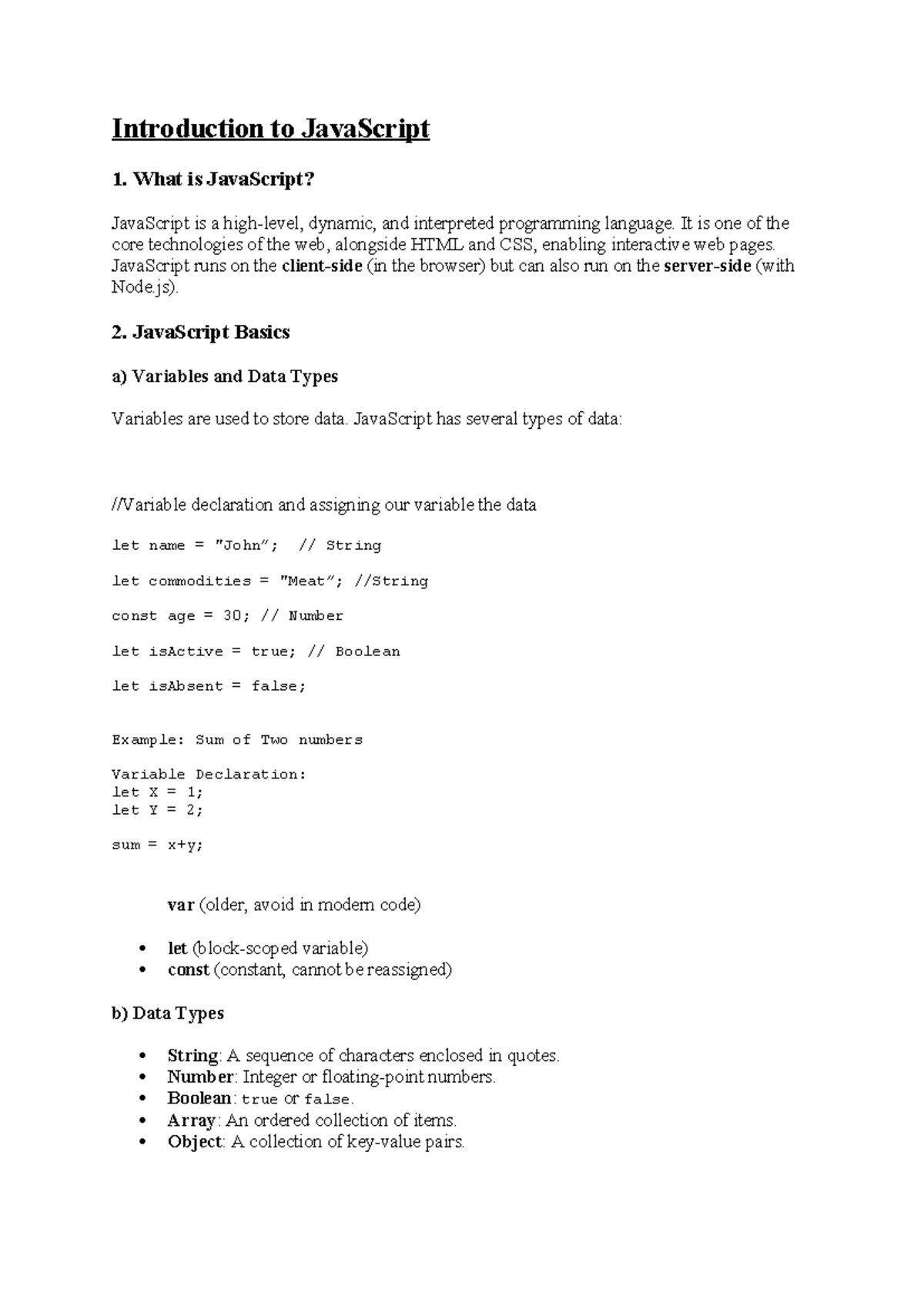Introduction to Java Script - What is JavaScript? JavaScript is a high ...