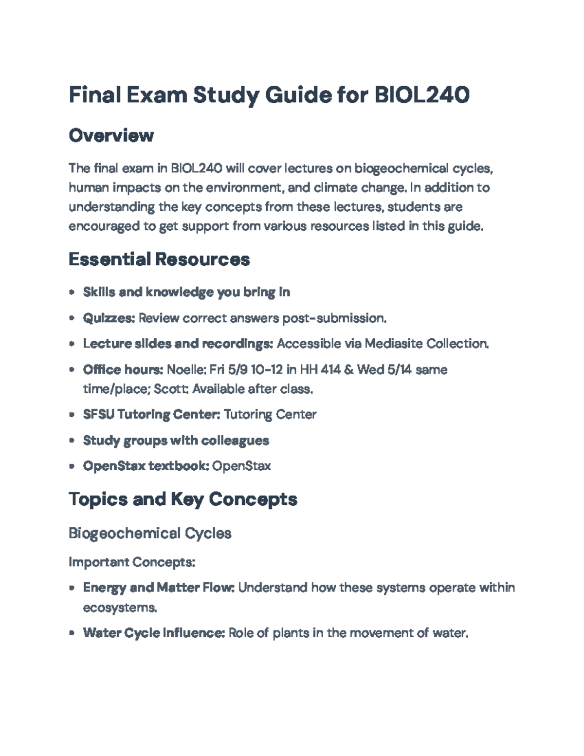 Final Exam Study Guide for BIOL240: Key Concepts & Resources - Studocu