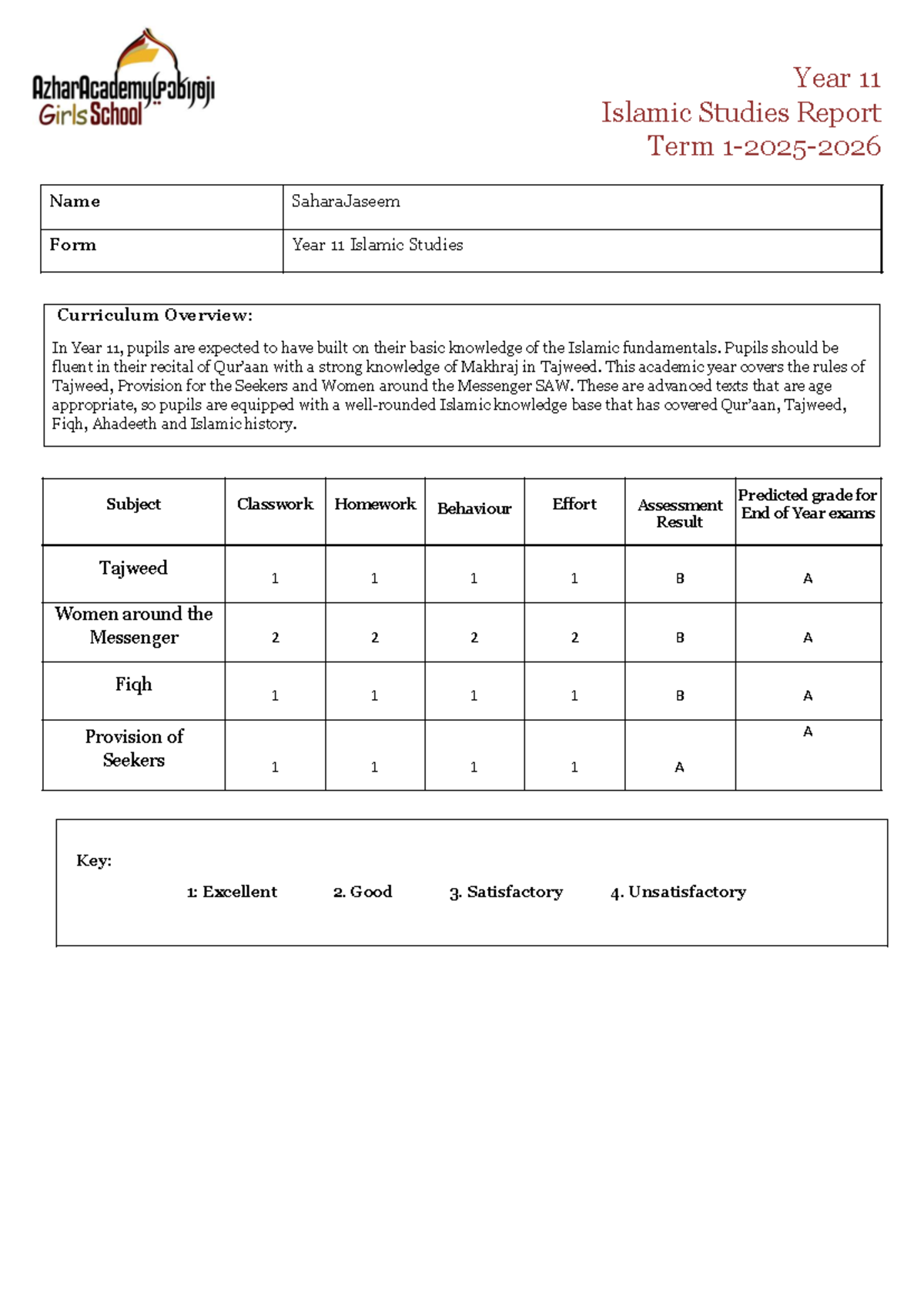 Year 11 Islamic Studies Term 1 Report (2025-2026) - Studocu
