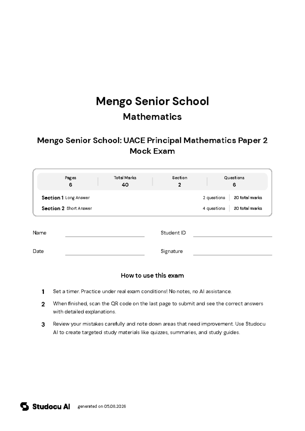 Mengo Senior School: UACE Principal Mathematics Mock Exam - Studocu