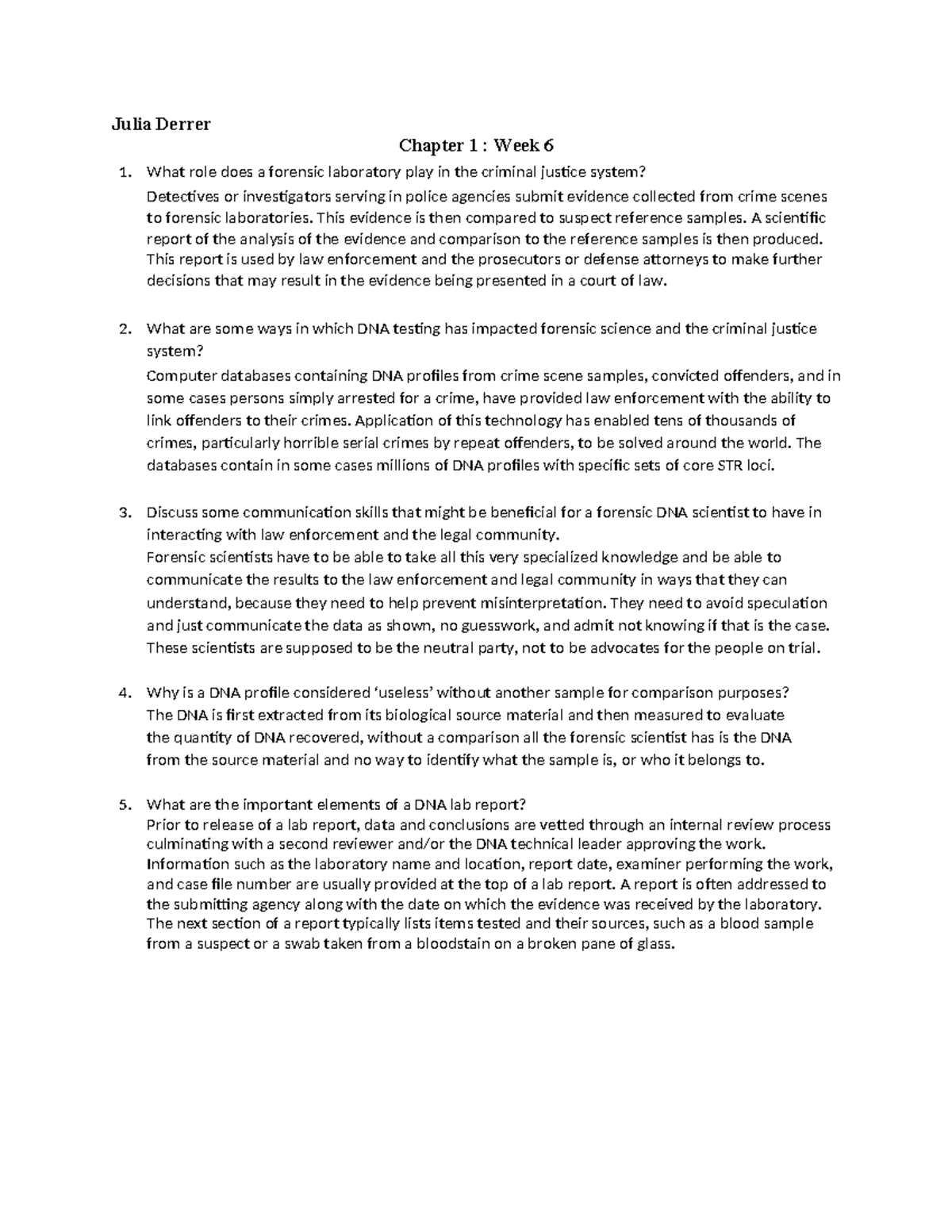 Chapter 1: DNA Analysis HW - Forensic Lab Roles & Impact on Justice ...