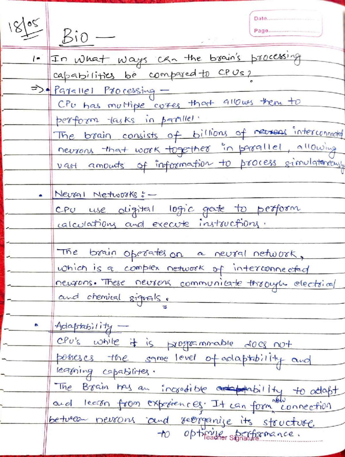Bio Answers - Solutions: Comparing CPU Processing to Brain ...