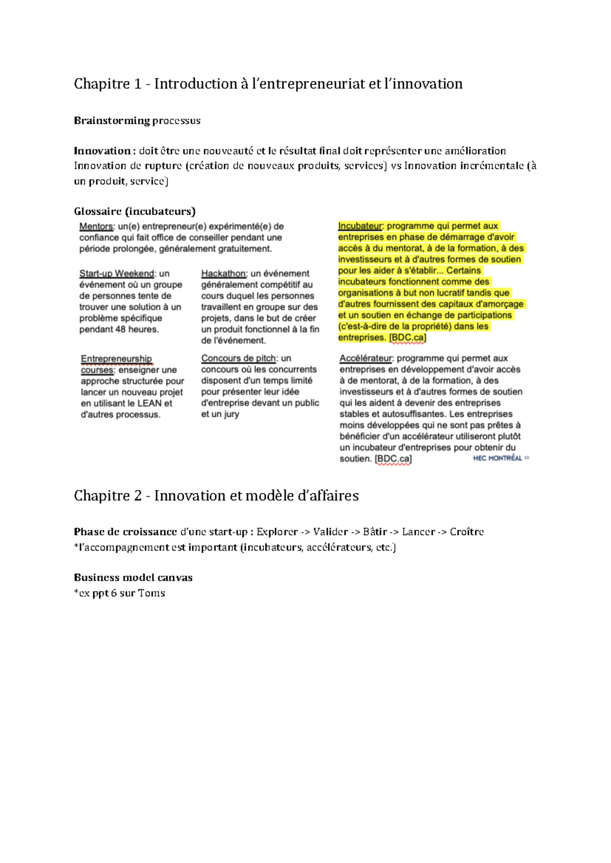 Notes final entrep - Chapitre 1 - Introduction à l’entrepreneuriat et l ...