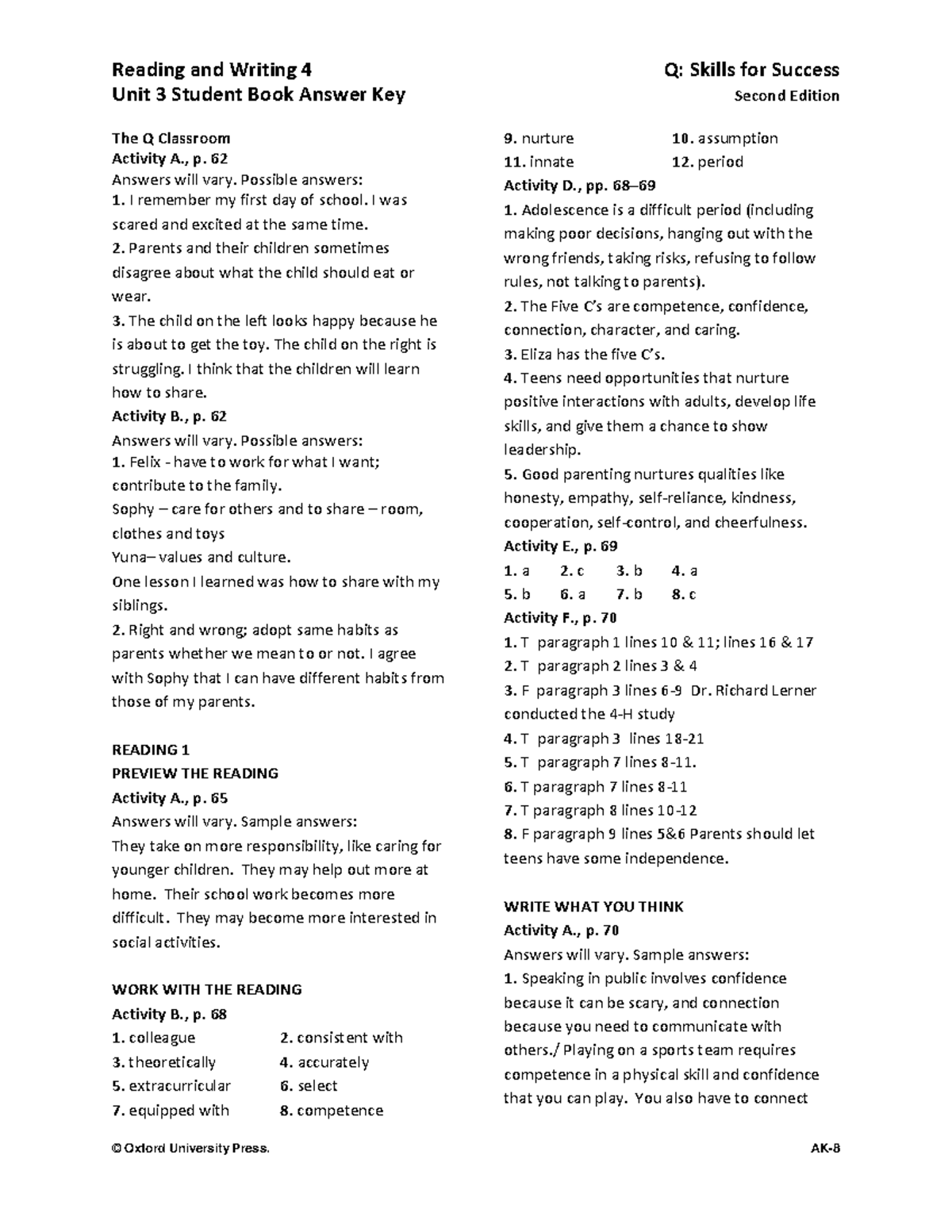 Reading and Writing 4 Unit 3 Student Book Answer Key - Studocu