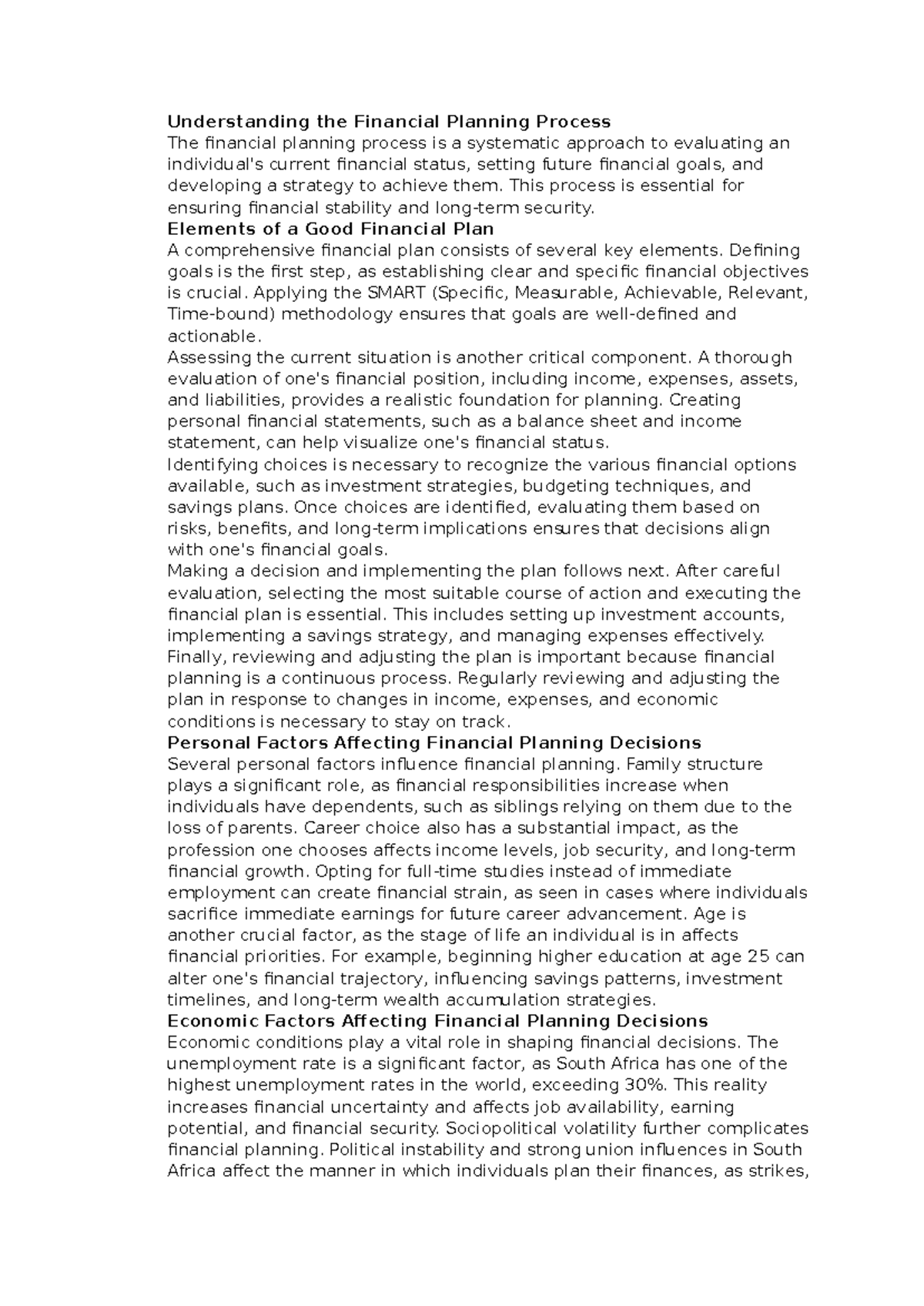 Discussion I Personal Finance Draft - Understanding the Financial ...