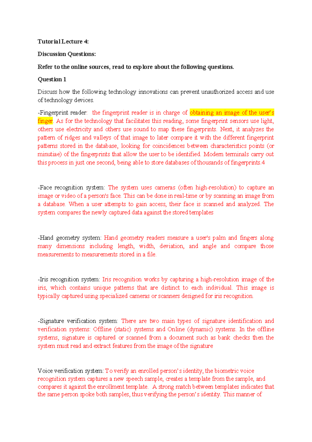 Tutorial 4: Discussion questions on technology innovations and ...