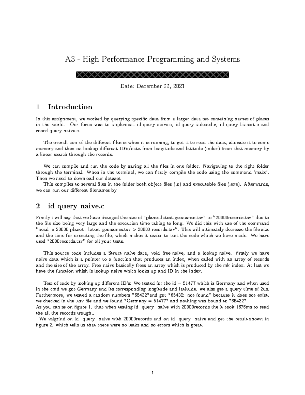 High Performance Programming and Systems - A3 Project Report - Studocu