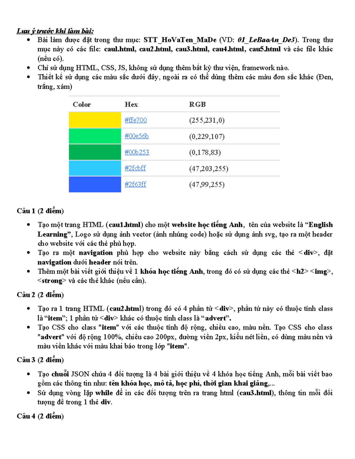 Đề thi mẫu TKW - Cuối kỳ Thiết kế Web (HTML, CSS, JS) - Document Preview