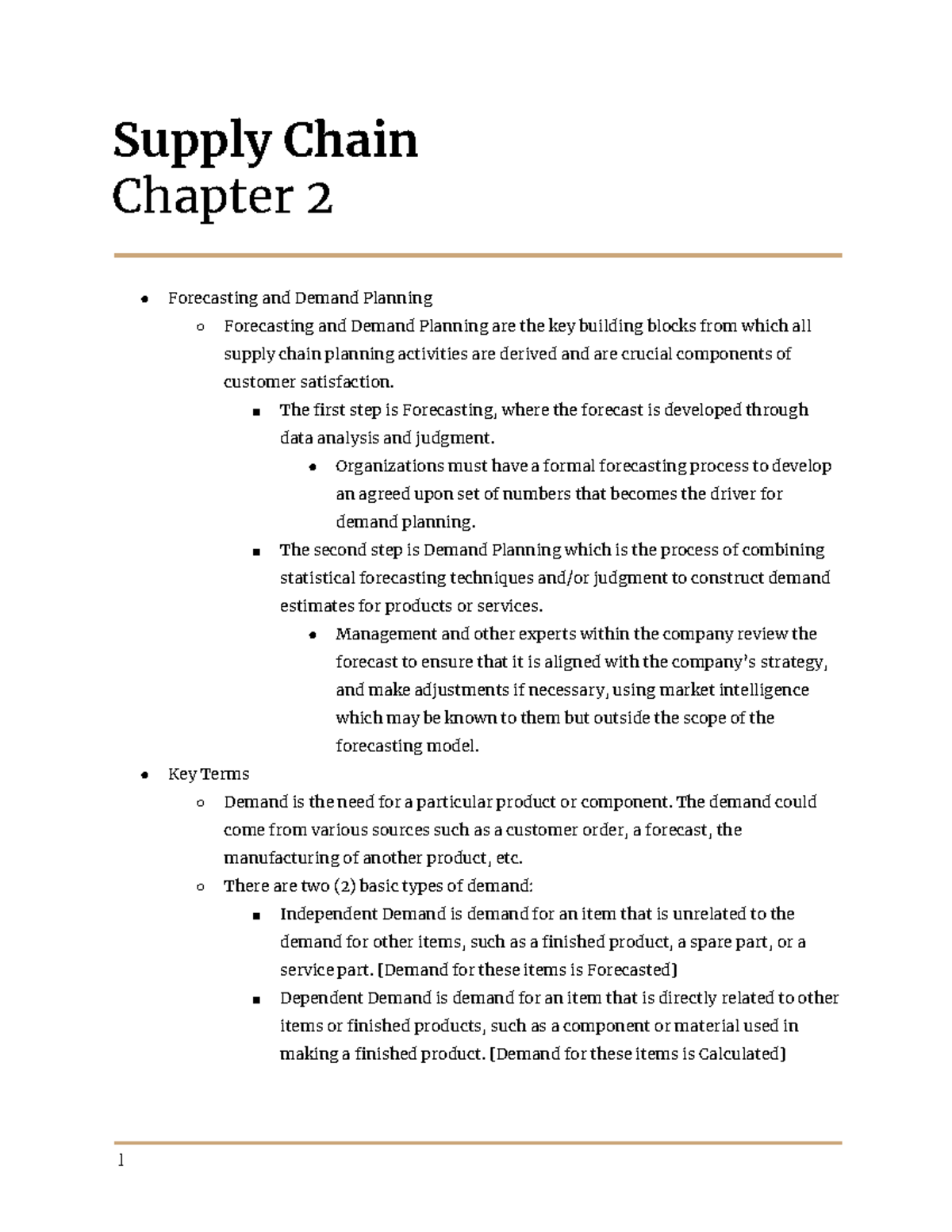 Supply Chain Chapter 2 - Supply Chain Chapter 2 Forecasting and Demand ...