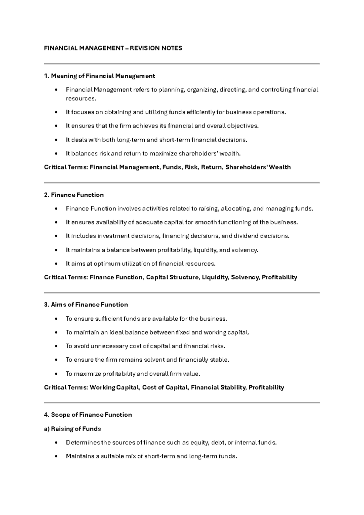 FIN 101: Financial Management Revision Notes and Key Concepts - Studocu